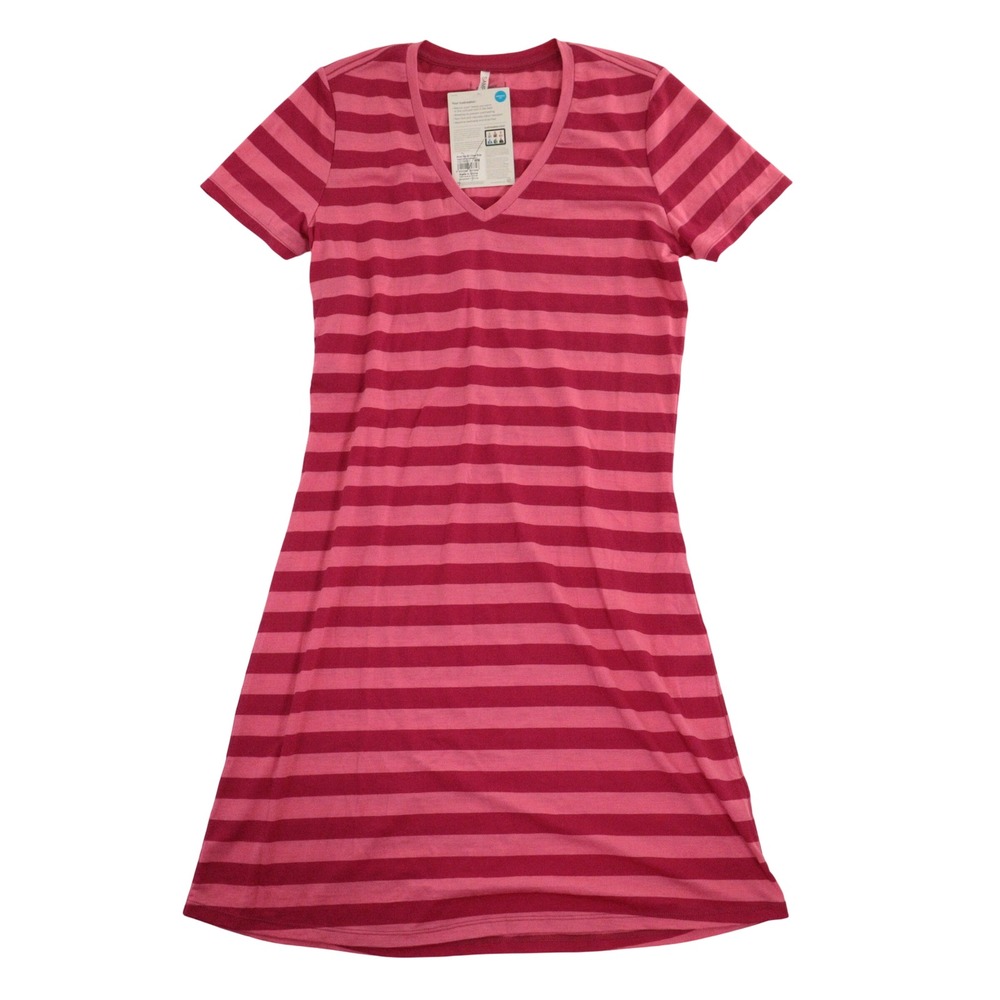 Icebreaker Dress Tech Short Sleeve V Nevk Striped Merino Wool Pink Women M NWT